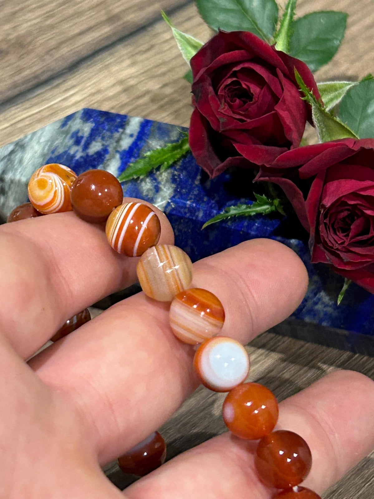 Ágata sardónice naranja , Pulsera de cuentas redondas de 10 mm , Longitud a medida / Protección - Estabilidad - Felicidad