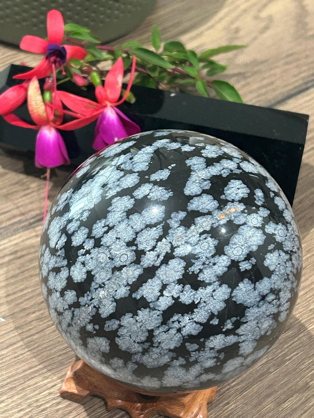 Obsidiana COPOS DE NIEVE , Esfera XL de colección , Diámetros 99 Mm / Litoterapia / Feng shui