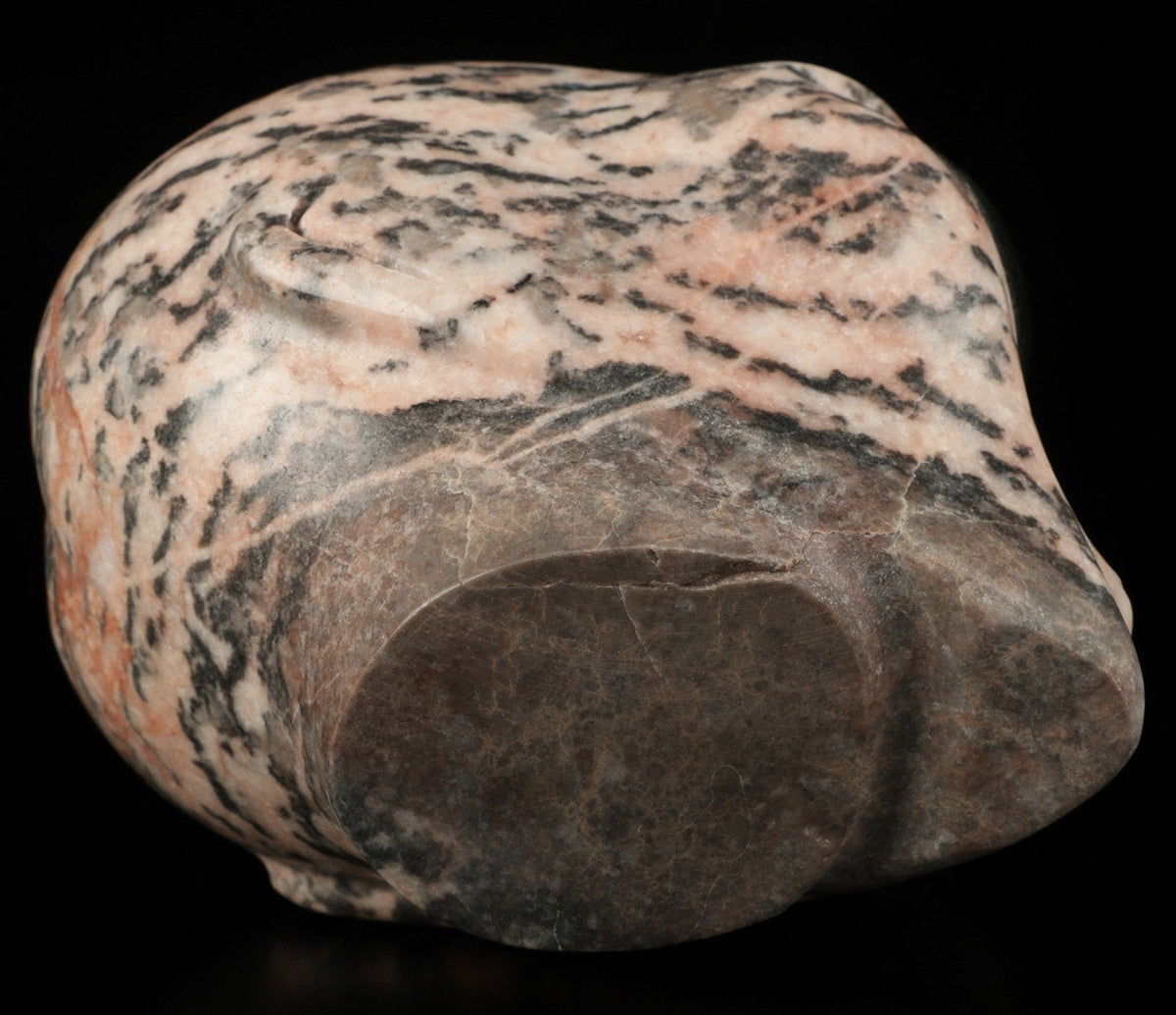 Alien-Schädel Roswell „Pink Tiger“ aus rosa, grau geädertem Stein und Labradorit · XL