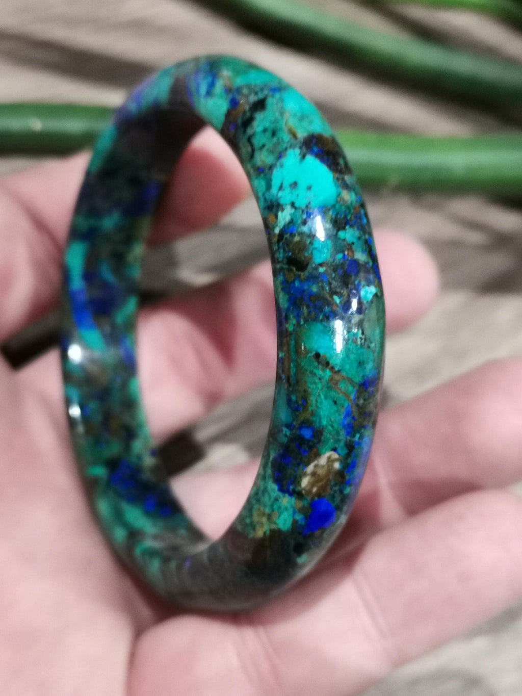 Bracciale RIGIDO tipo bangle in Azurrite e Malachite, Pietra naturale, Diametro 61 mm, Regali, Natale