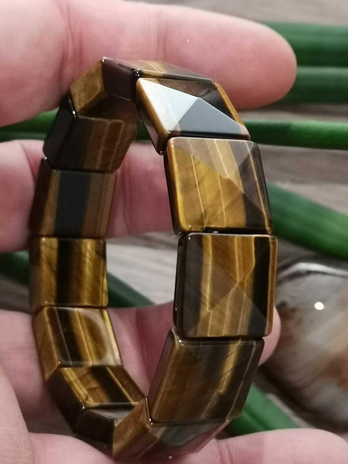 Occhio di tigre giallo, bracciale bello e grande formato quadrato 16/16 mm, magnifico