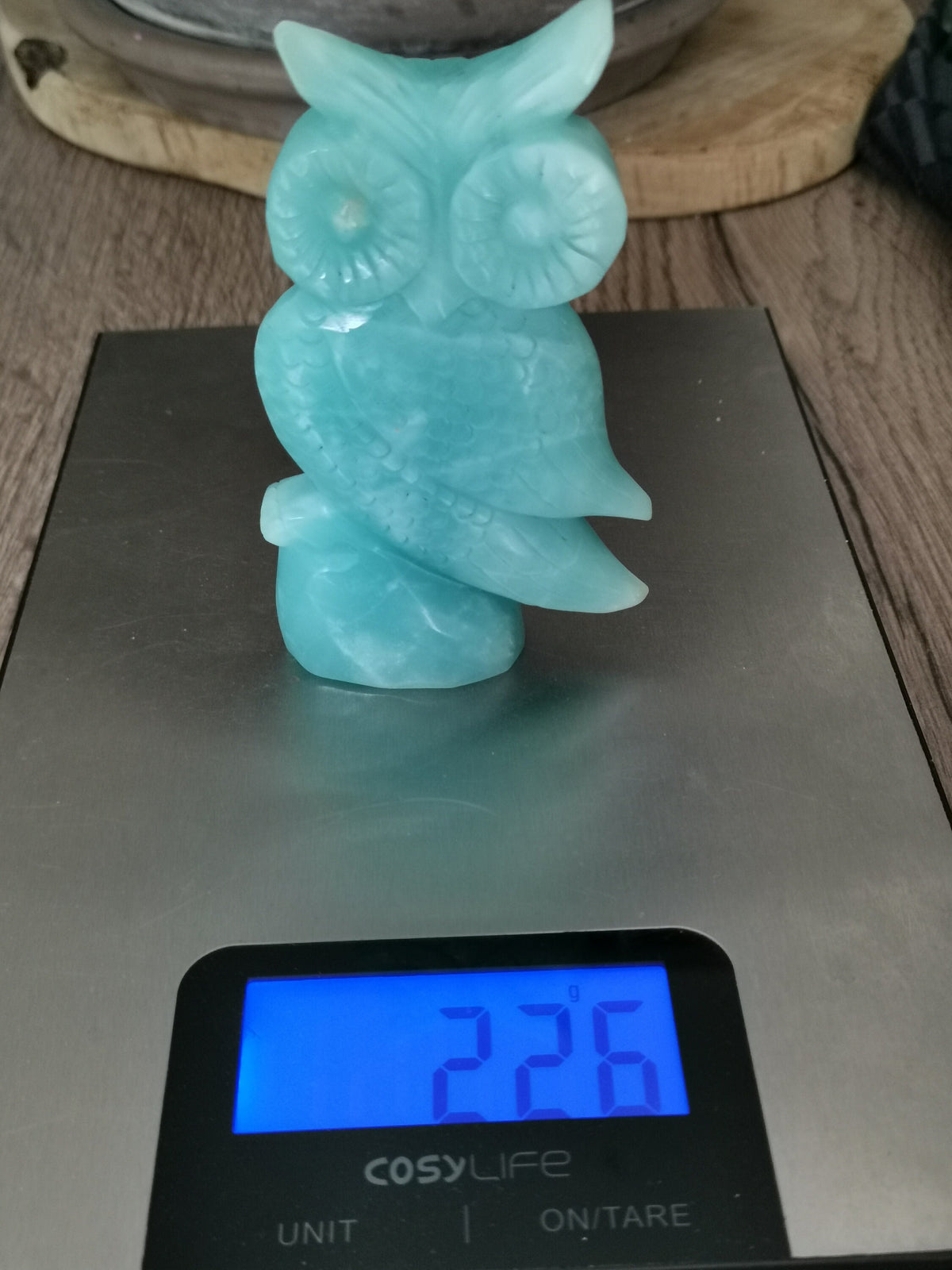 Escultura de búho en amazonita de China