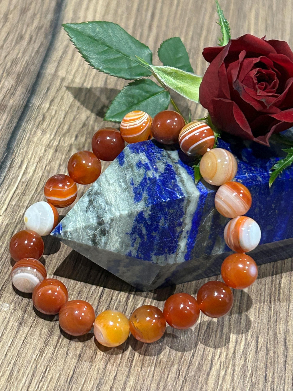 Ágata sardónice naranja , Pulsera de cuentas redondas de 10 mm , Longitud a medida / Protección - Estabilidad - Felicidad