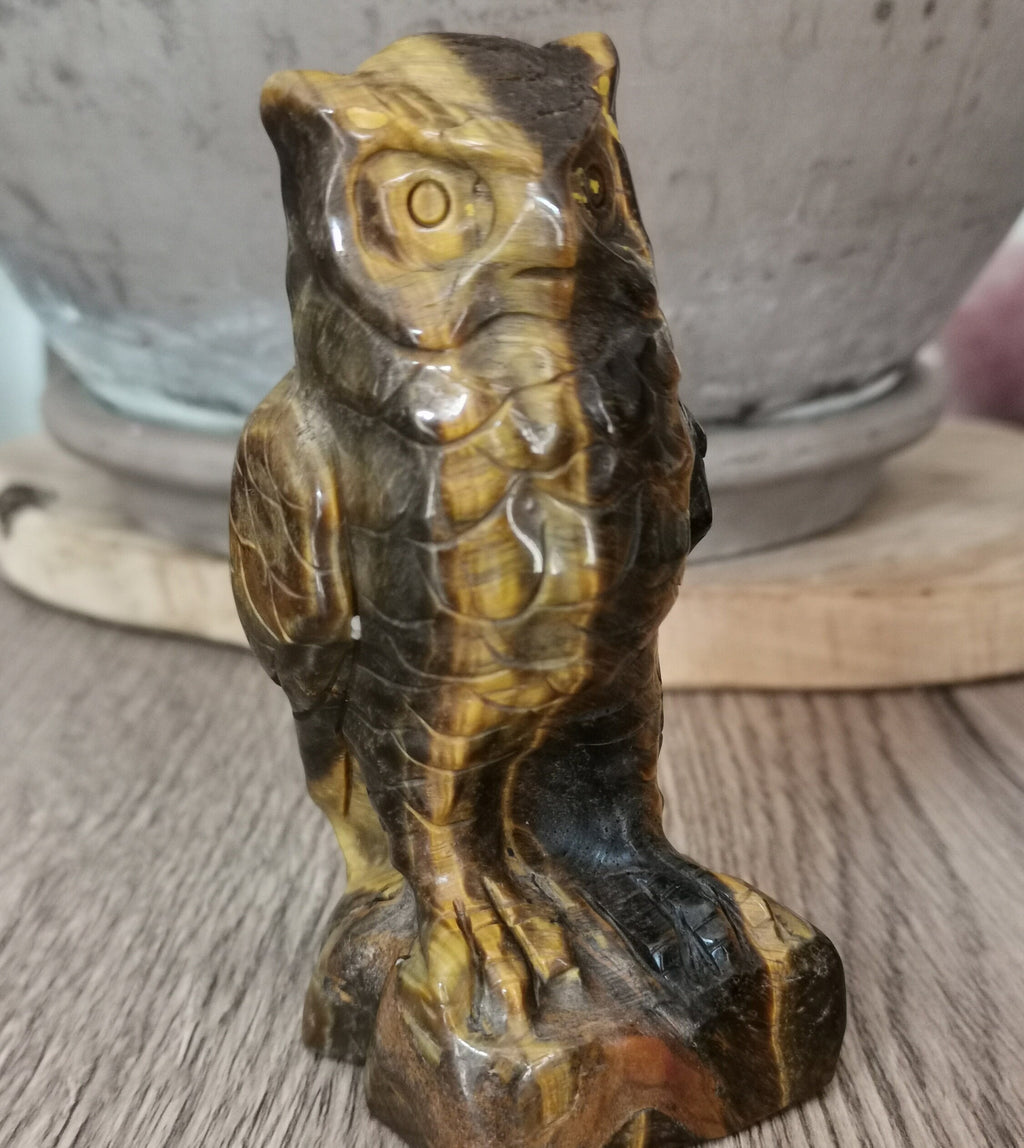 Uil van tijgeroog, sculptuur natuurstenen standbeeld