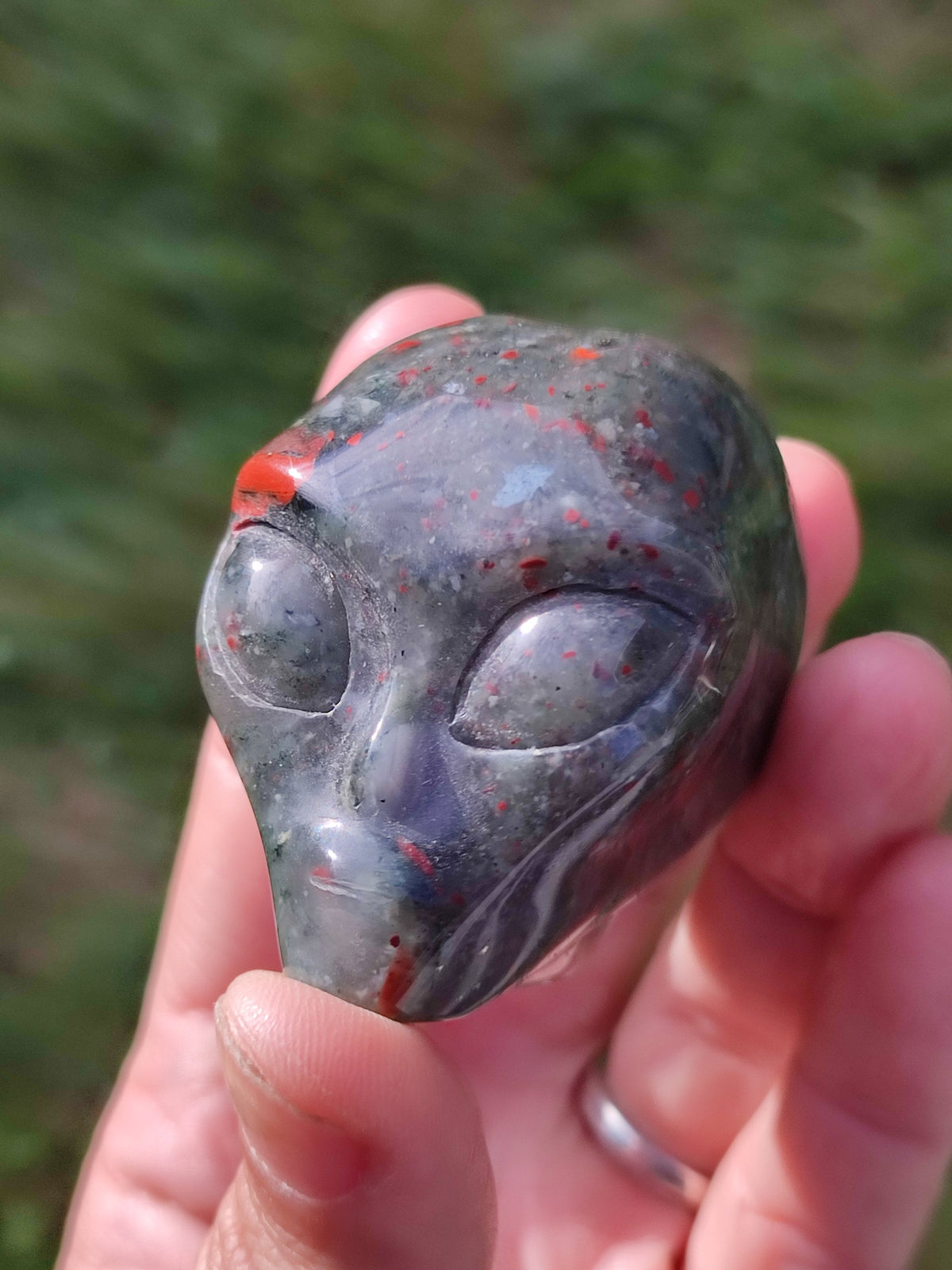 Alien-Schädel aus afrikanischem Blutjaspis, Kollektion / REIKI Skull, Cranio, Schädel, Craneo Crystal Skull