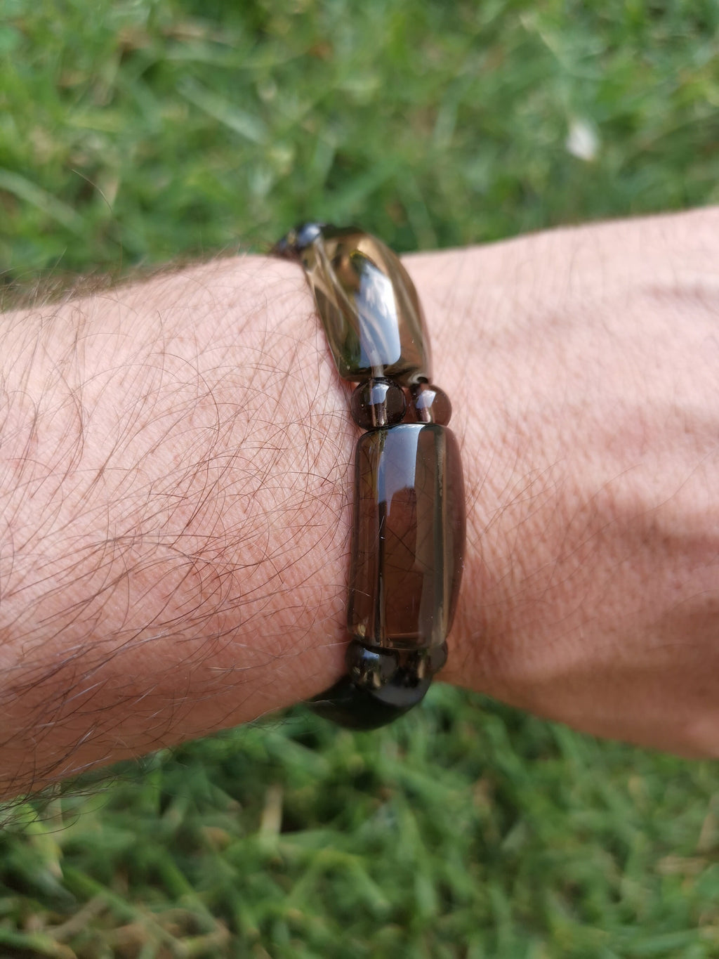 Rookkwarts, unisexarmband, langwerpige kralen met een platte zijde