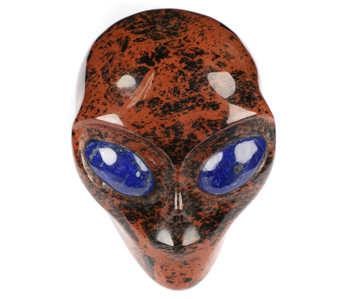 Crâne alien Roswell en obsidienne acajou · Pierre naturelle XL