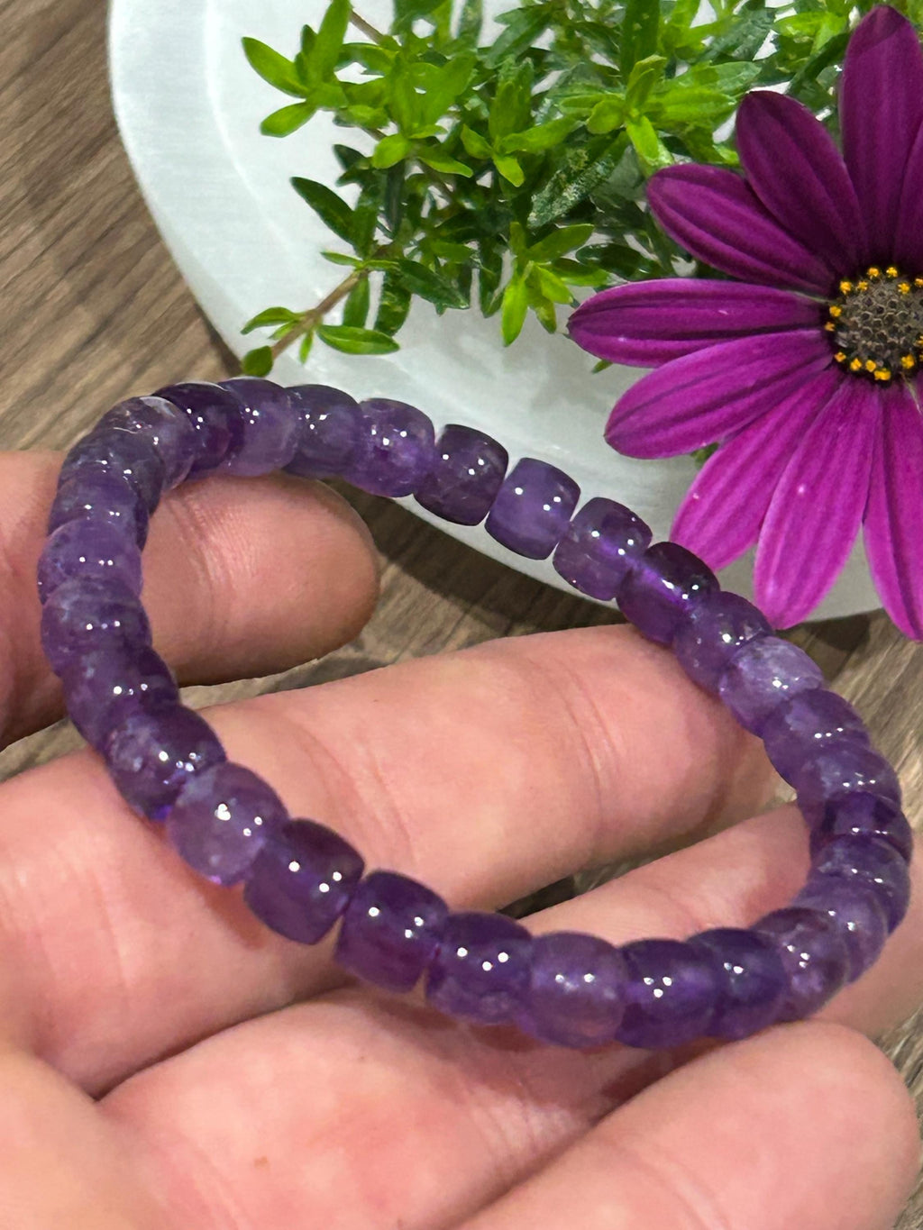 Amatista de Bolivia AAA , Pulsera de longitud a medida en cuentas Forma Tubo 7 / 6 Mm / - Espiritualidad – Antidepresión – Sanación
