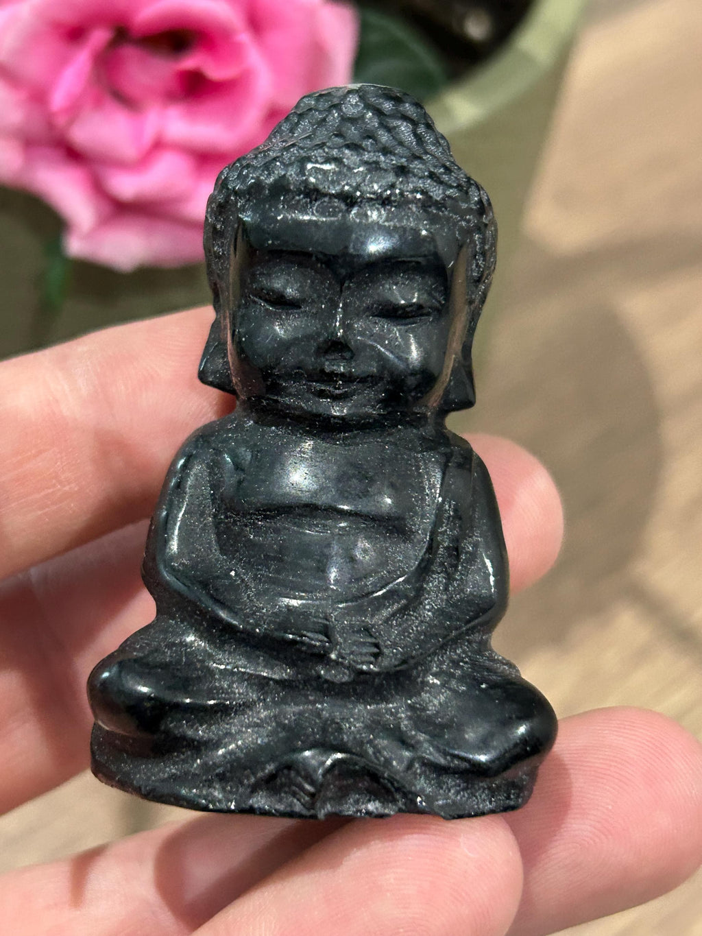 Mini Boeddha Indiase godin van zwart obsidiaan (76 g), ideaal voor Feng Shui, Zen-decoratie en meditatie