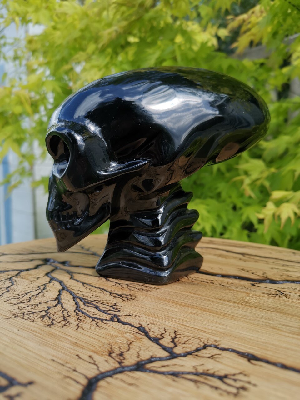 Obsidian SCHWARZ ,6,5 Zoll Skulptur Alien-Schädel Liegend / Maya-Reiseschädel / Lithotherapie / Schädel ; Cranio , Schädel Kristallschädel
