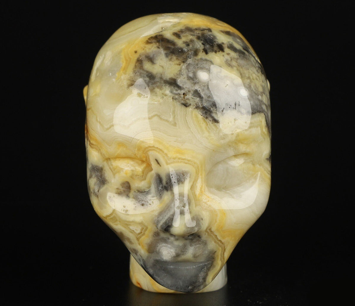 Agate crazy Lace- > ELF / Fée / AVATAR , tête sculpté en pierre naturelle / Memento mori