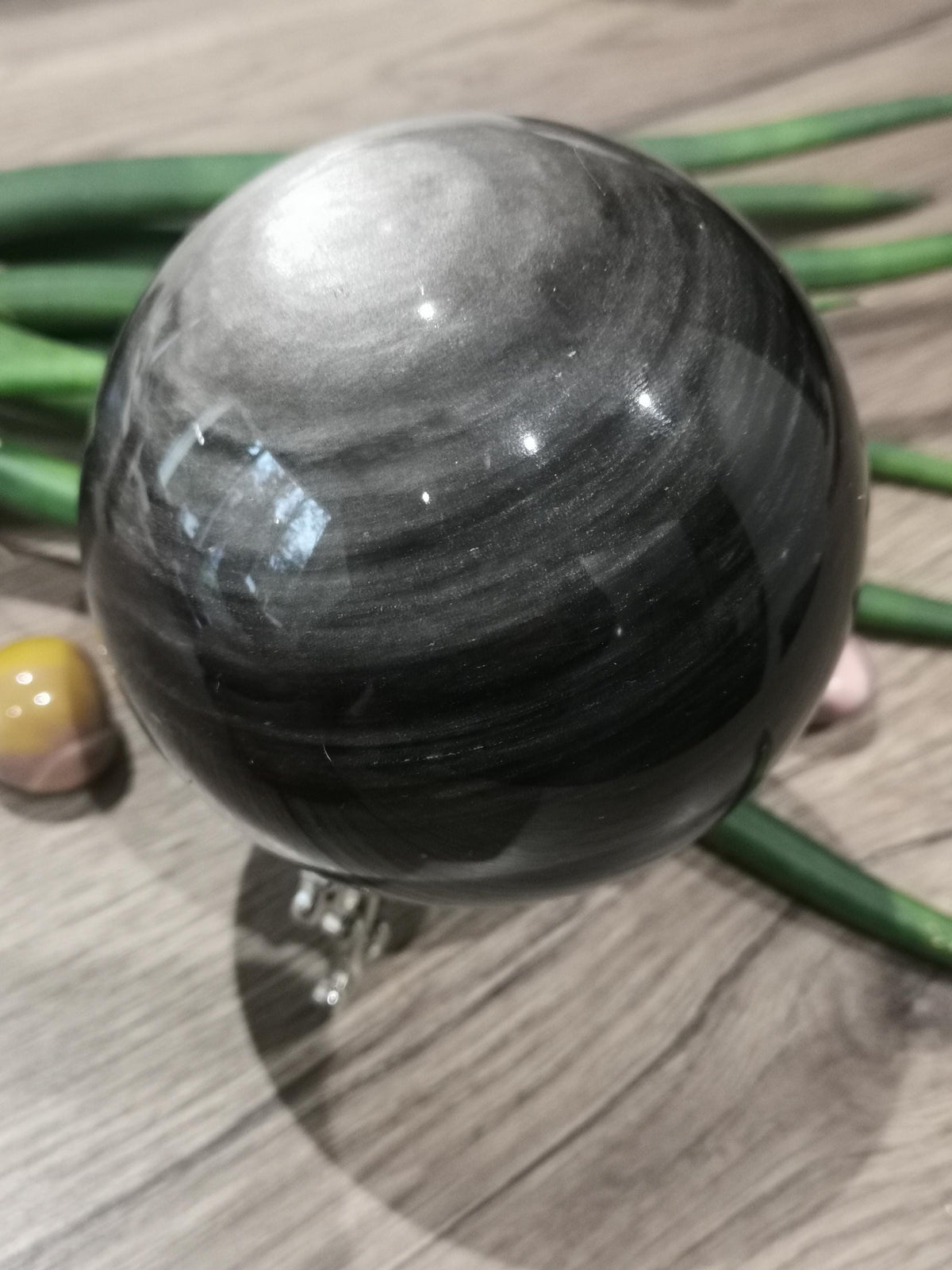 Obsidiana Plateada de México , Esfera XL 1.375 KG de Colección  , Minerales Tallados