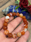 Ágata sardónice naranja , Pulsera de cuentas redondas de 10 mm , Longitud a medida / Protección - Estabilidad - Felicidad