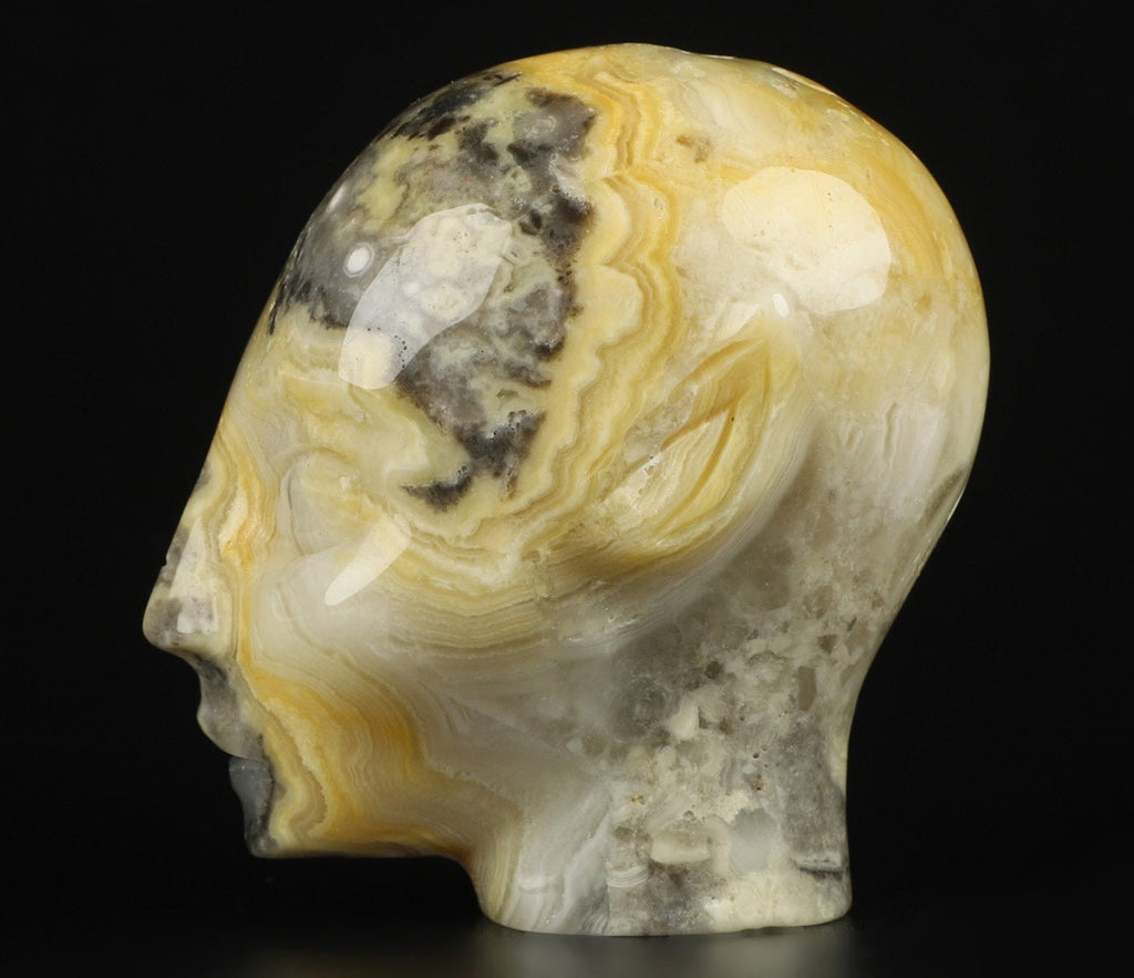 Agate crazy Lace- > ELF / Fée / AVATAR , tête sculpté en pierre naturelle / Memento mori