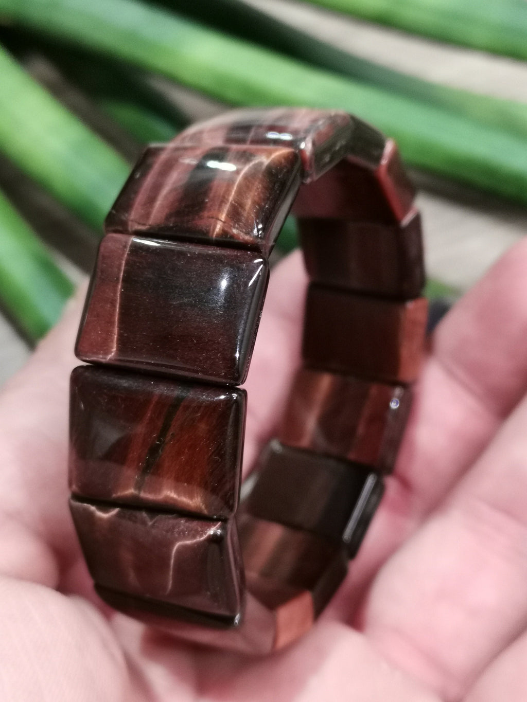 Rode ootstier, natuursteen armband Grote rechthoekige kralen 20 /15 mm