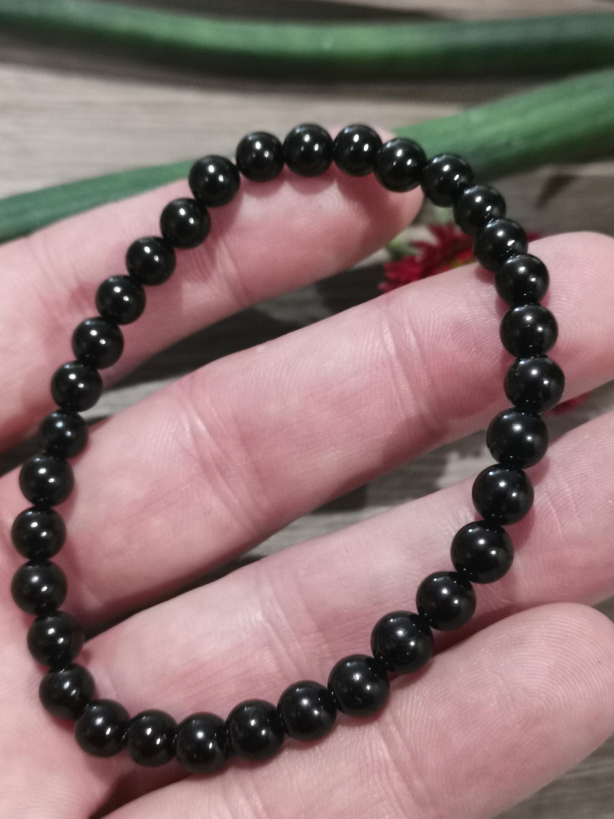 Pulseira em espinela preta – Contas redondas de 6 mm – À medida