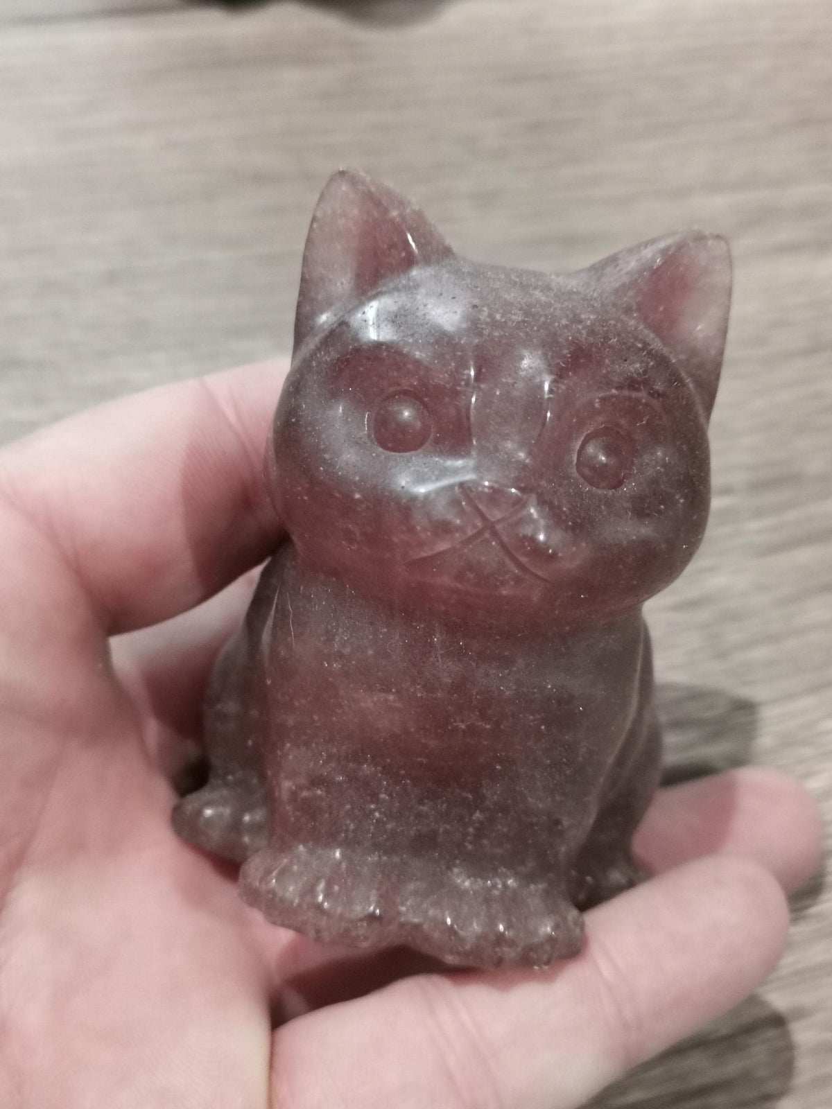 Kleine kitten, sculptuur van natuursteen, naar keuze -> Zwarte obsidiaan of rozenkwarts