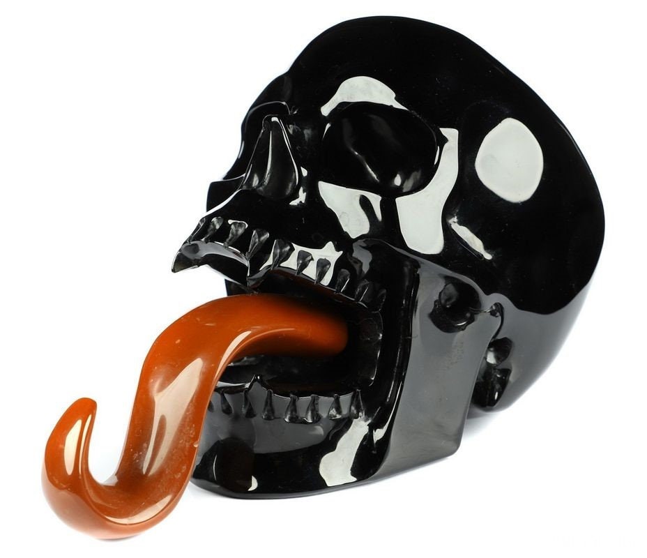 Obsidienne Noir / Crâne XL VAMPIRE Pierre naturelle / tète de mort DRACULA /  Crâne de cristal / Cabinet de curiosité