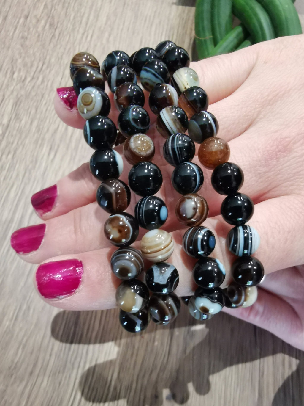 Agate Noir bande, Bracelet Sur Mesure , Perle Ronde de 8 Mm