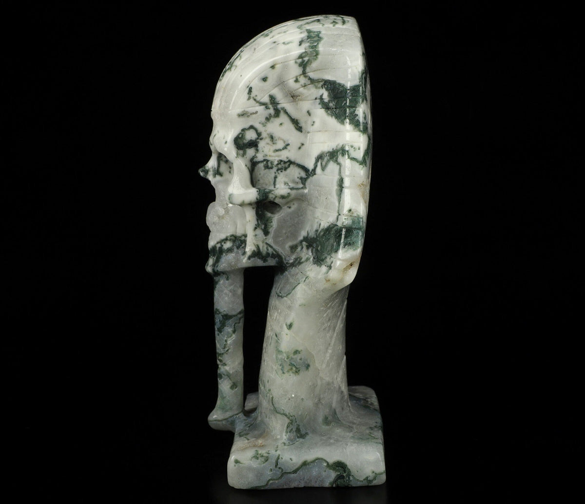 AGATE MOUSSE , Pharaoh / Tutankhamun Skull Sculpture / crystal healing / Skull ; Cranio , SchÄdel Crystal Skull