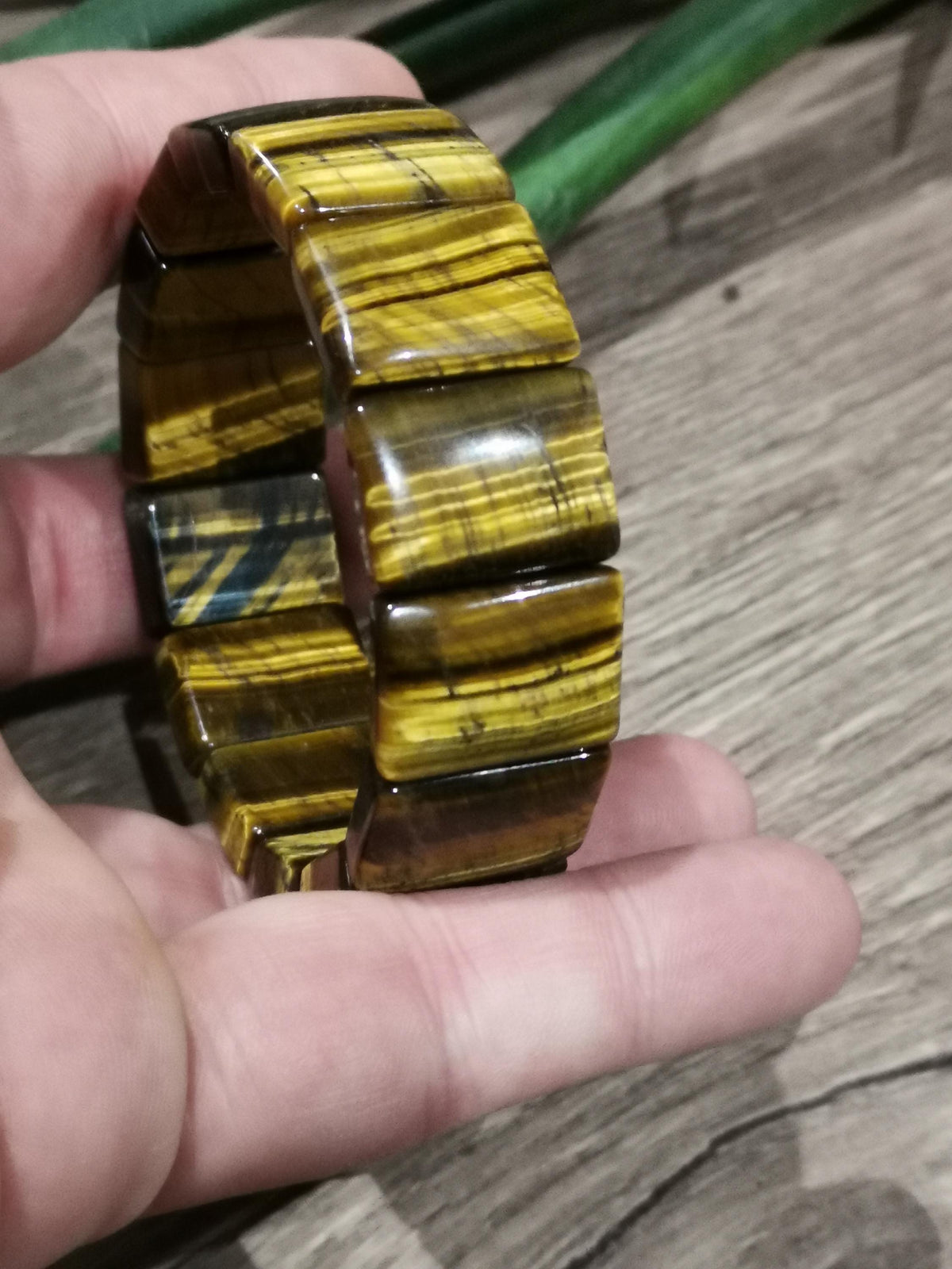 Geel tijgeroog, originele rechthoekige kralenarmband