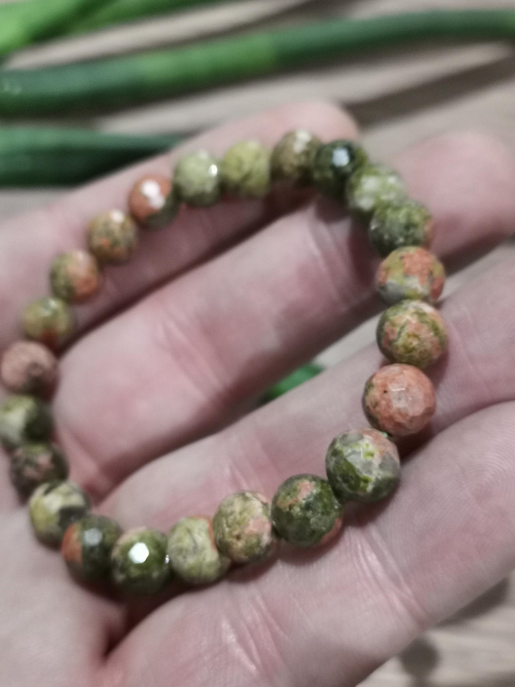 UNAKITE , Custom-made natural stone bracelet ->  9 mm faceted round bead