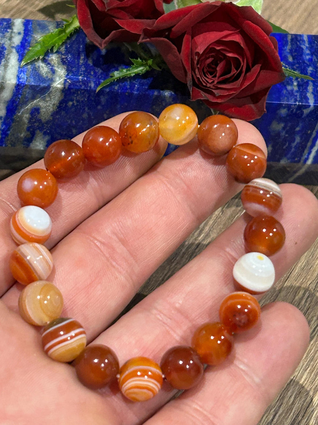 Ágata sardónice naranja , Pulsera de cuentas redondas de 10 mm , Longitud a medida / Protección - Estabilidad - Felicidad