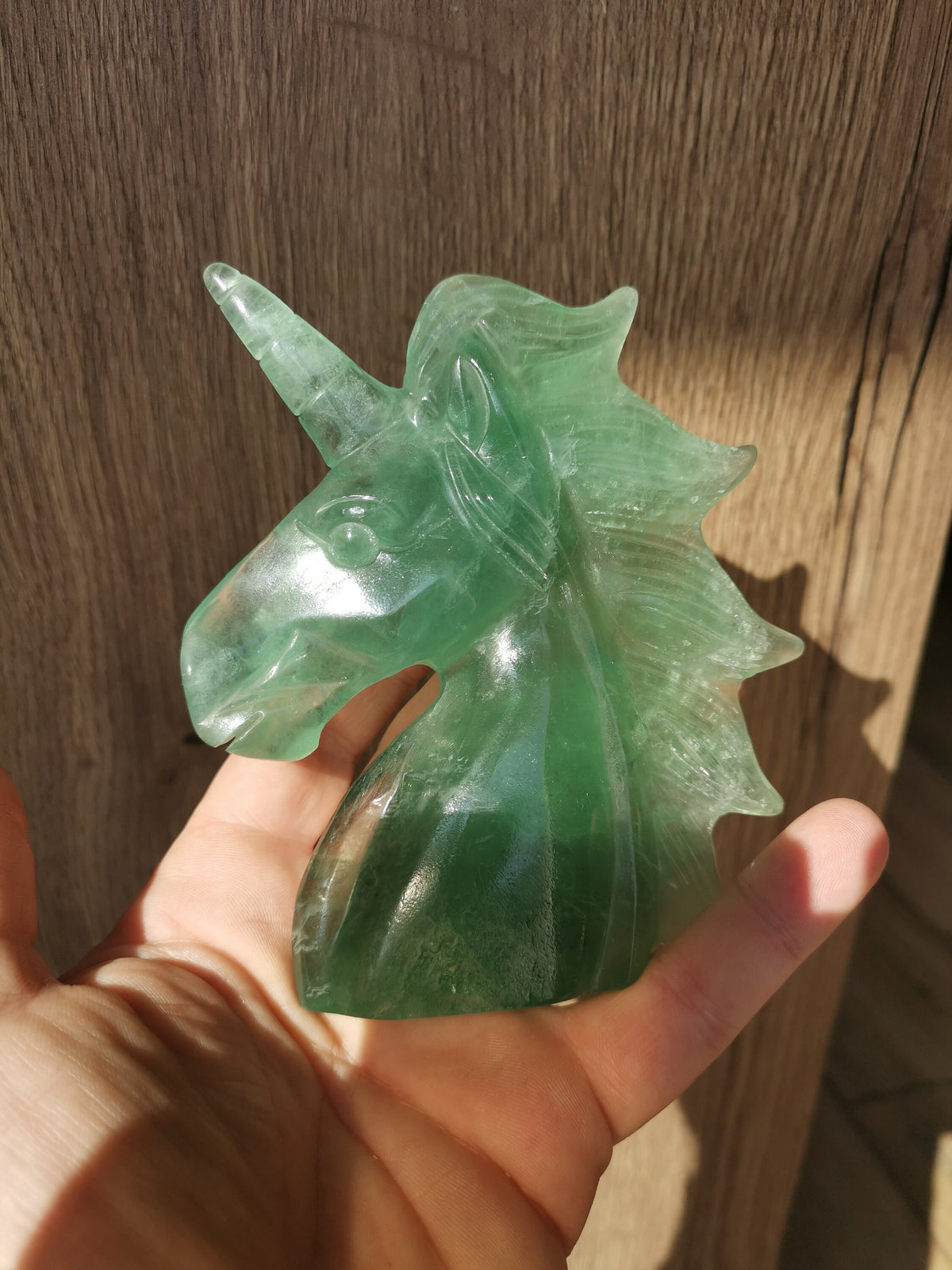 Licorne , Fluorite Verte , jolie tête de 466 grammes