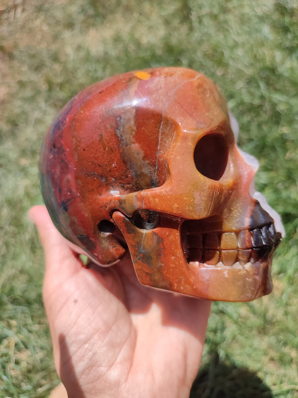 Crâne d'agate Indienne , pierre naturelle, Sculpture vanité , memento mori