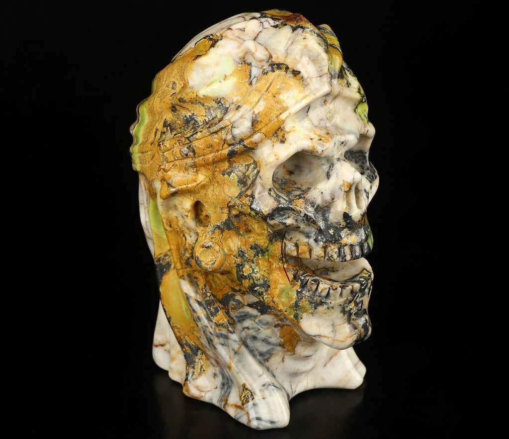 Jaspe Hiso  , Crâne Momie en pierre naturelle taillé / Sculpture Vanité , memento mori