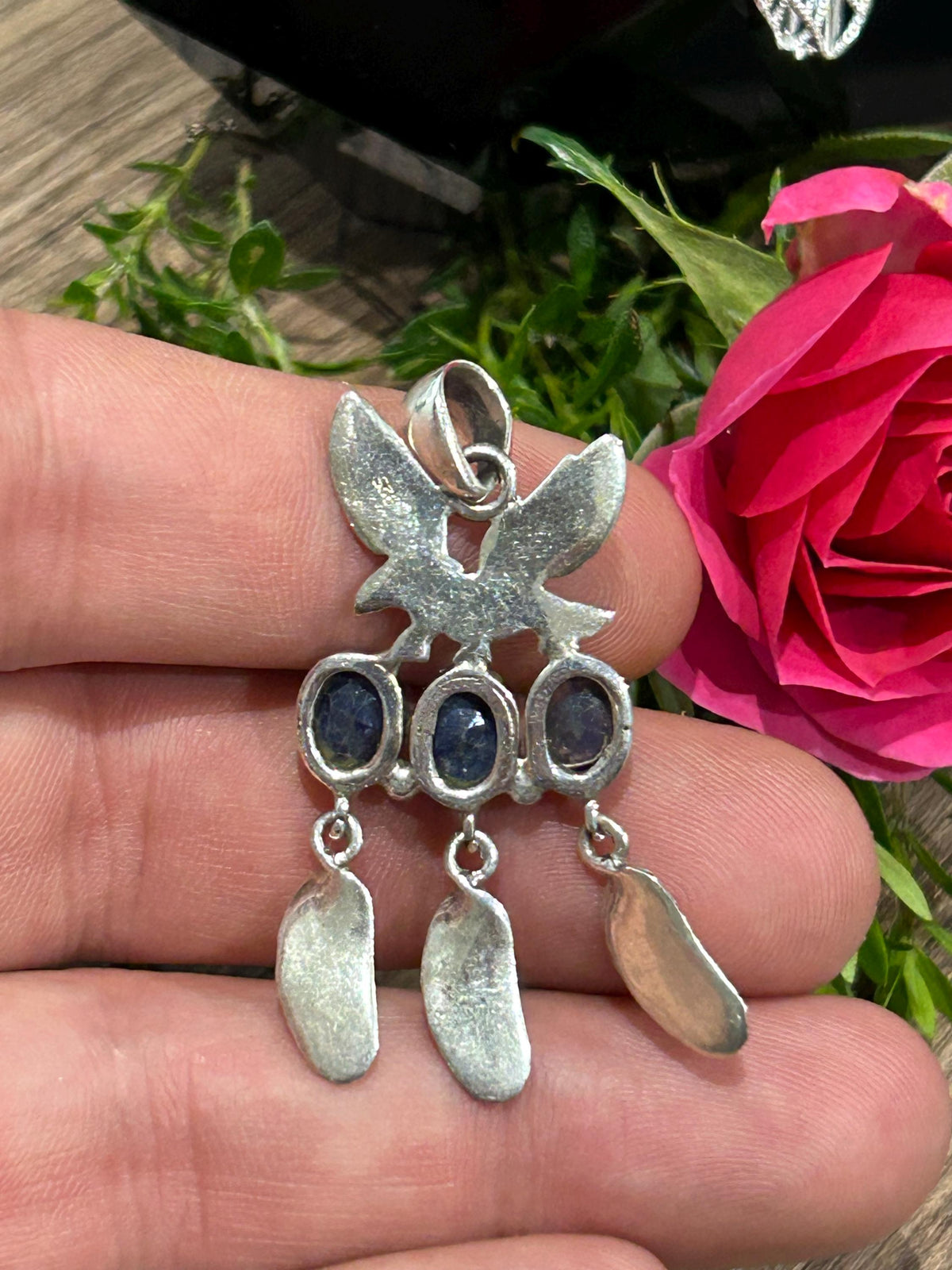 Pendentif attrape-rêves en argent 925 · Saphir du Pakistan