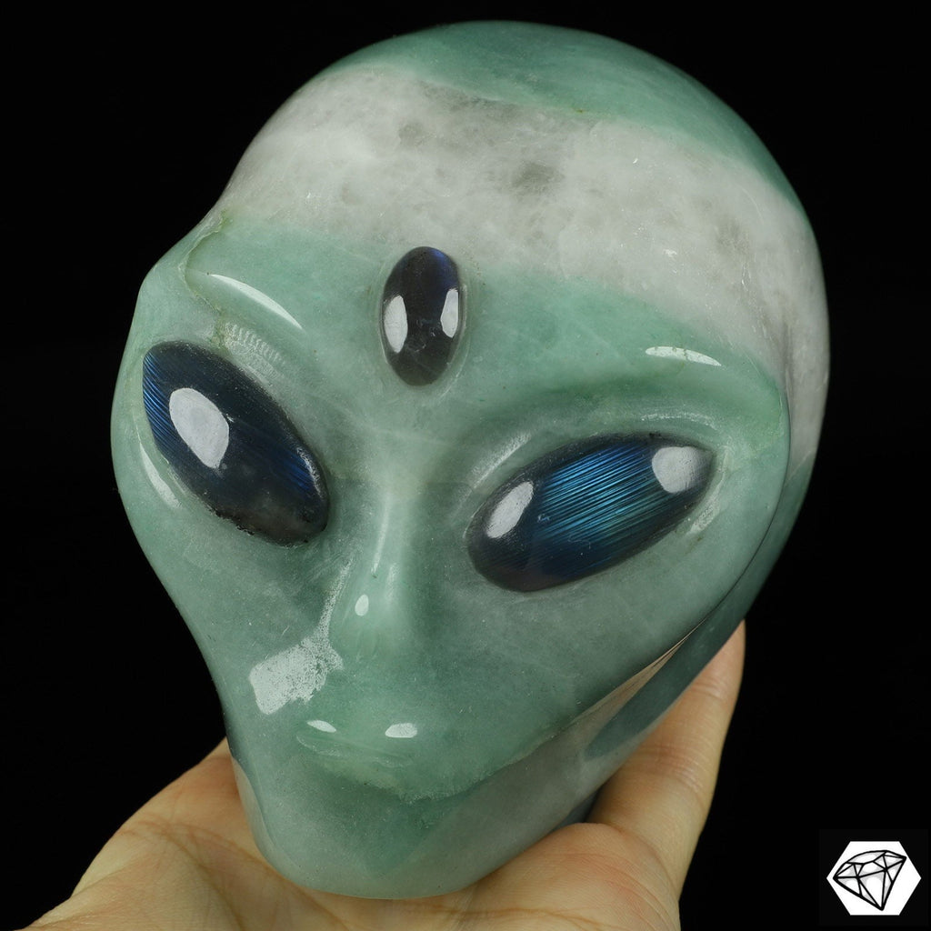 Alien Roswell-schedel van groene aventurijn · XL natuursteen