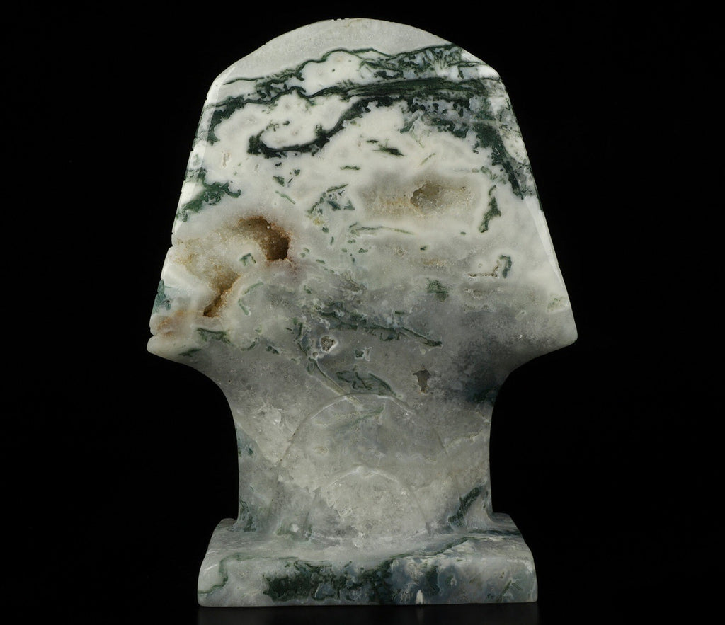 AGATE MOUSSE , Pharaoh / Tutankhamun Skull Sculpture / crystal healing / Skull ; Cranio , SchÄdel Crystal Skull