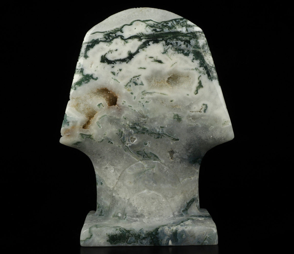 AGATE MOUSSE , Pharaoh / Tutankhamun Skull Sculpture / crystal healing / Skull ; Cranio , SchÄdel Crystal Skull