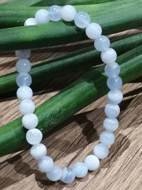 Ágata BLUE LACE , Pulseira à medida à escolha , Pérola redonda de 6 mm