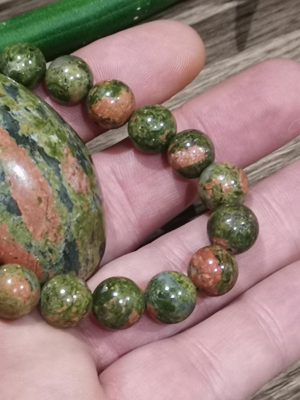 Pulsera de unakita natural de Estados Unidos – Cuentas de 8 o 10 mm – A medida
