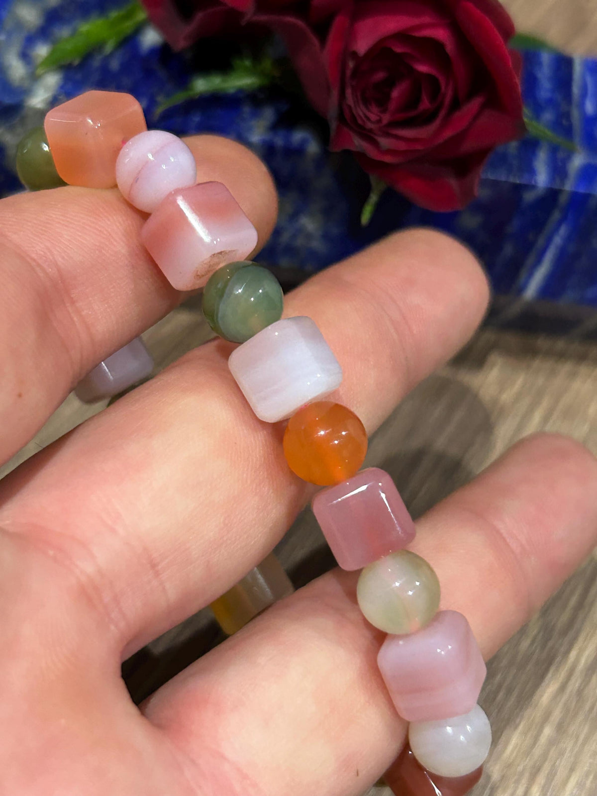 Jade Cor Mista  , Pérola redonda e quadrada  , Pedra natural / Serenidade – Equilíbrio – Renovação