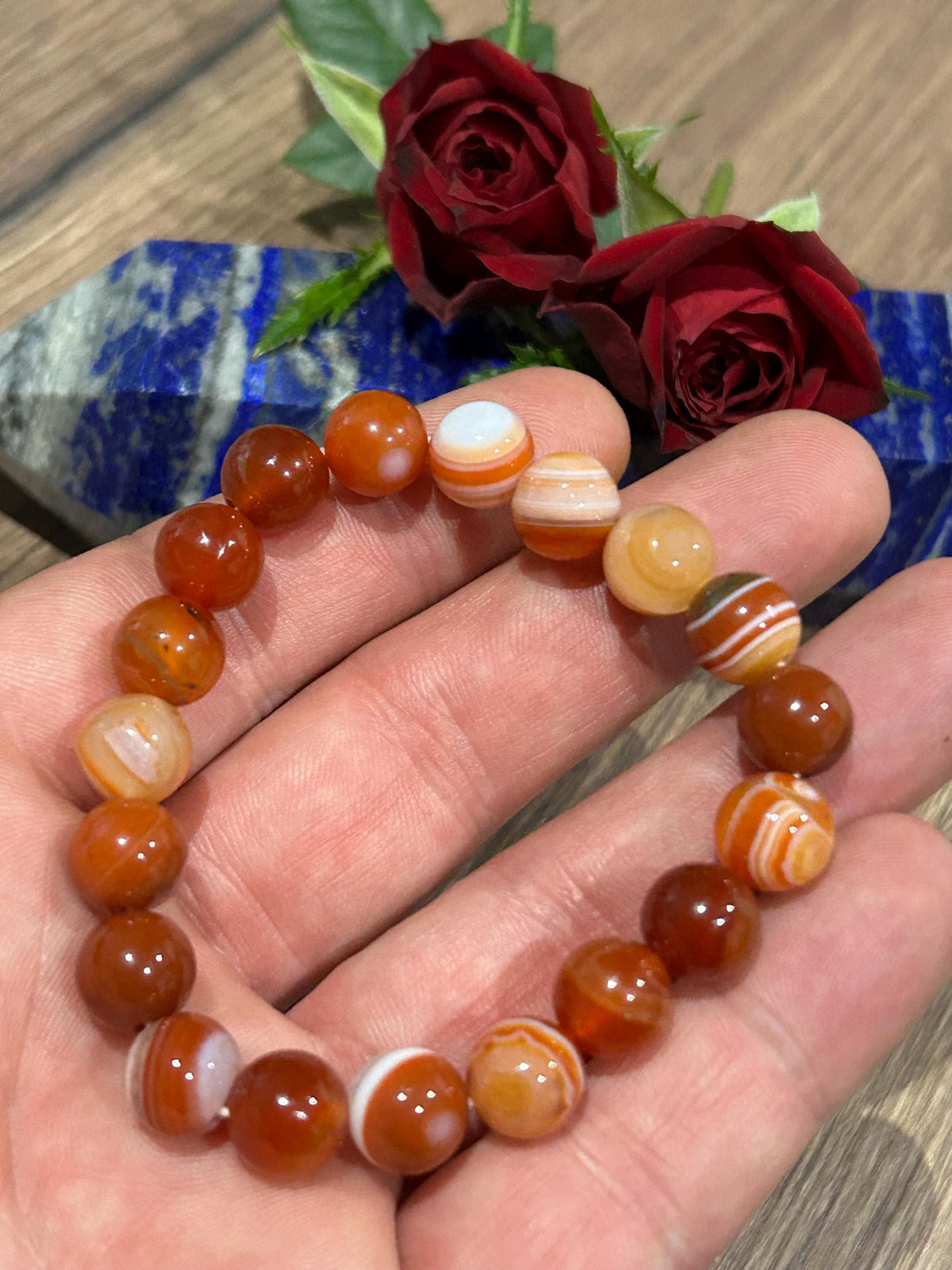 Ágata sardónice naranja , Pulsera de cuentas redondas de 10 mm , Longitud a medida / Protección - Estabilidad - Felicidad