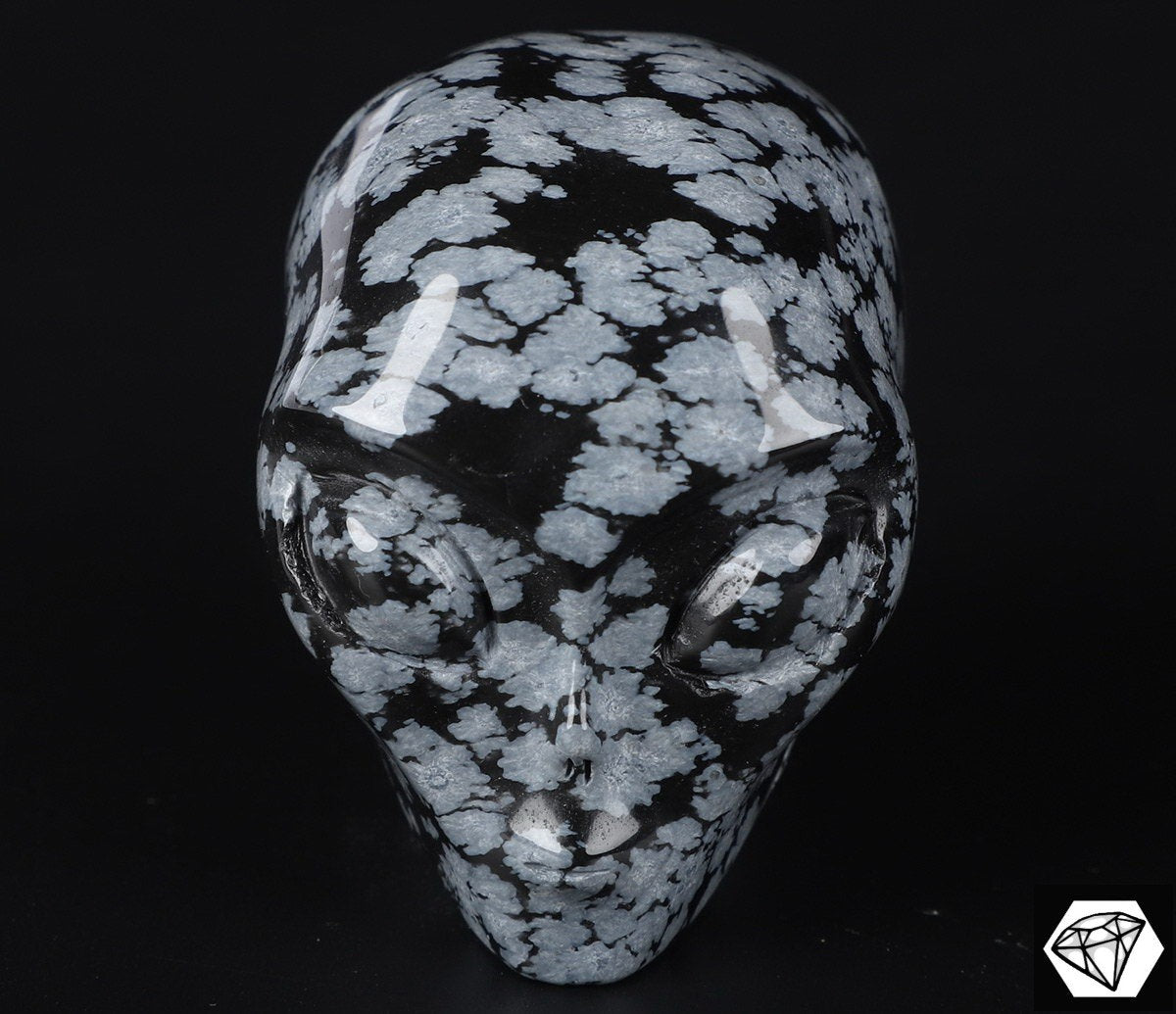 Obsydianowa płatka śniegu /kolekcjonowska czaszka z naturalnego kamienia / dekoracja Skull , Cranio , SchÄdel , Craneo Kryształowa czaszka