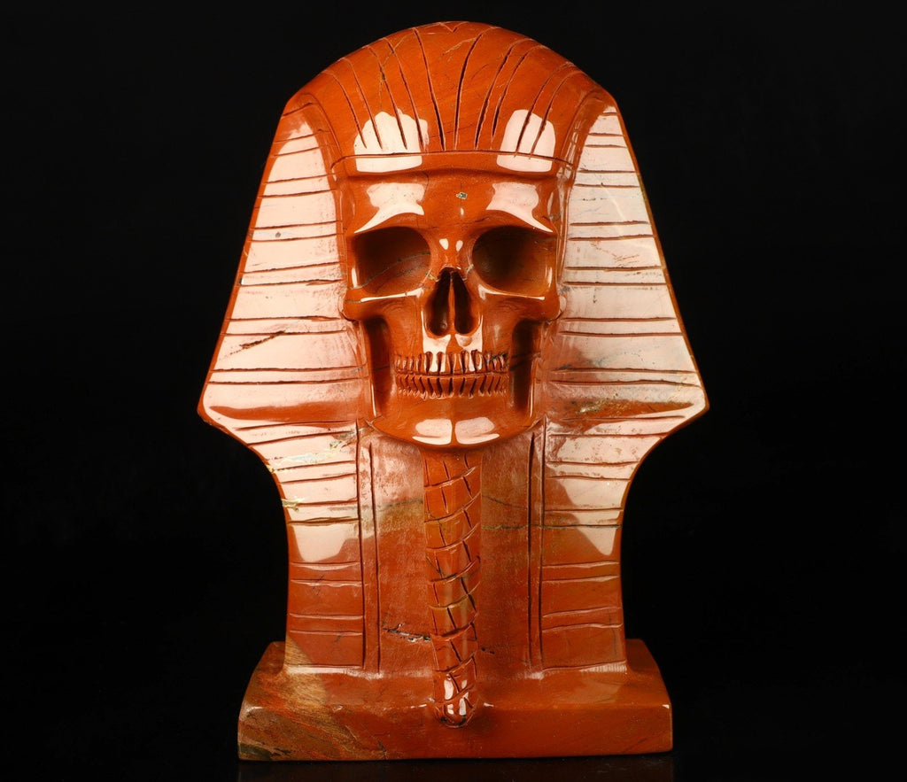Jaspe Rouge   , Sculpture Crâne Pharaon / Toutankhamon , Egypte  /  vanité