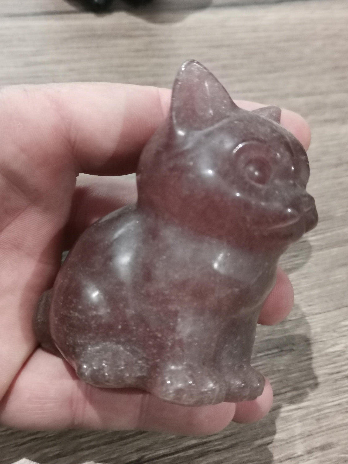 Kleine kitten, sculptuur van natuursteen, naar keuze -> Zwarte obsidiaan of rozenkwarts