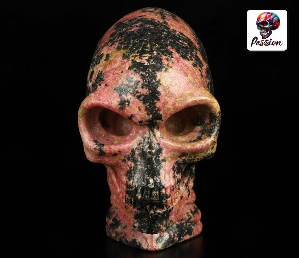 Rodoniet  6,5 inch ,  Sculptuur AALIEDEN Kristallen Schedel  / Maya Reizende Schedel / lithotherapie / Schedel ; Cranio , Kristalloden Schedel