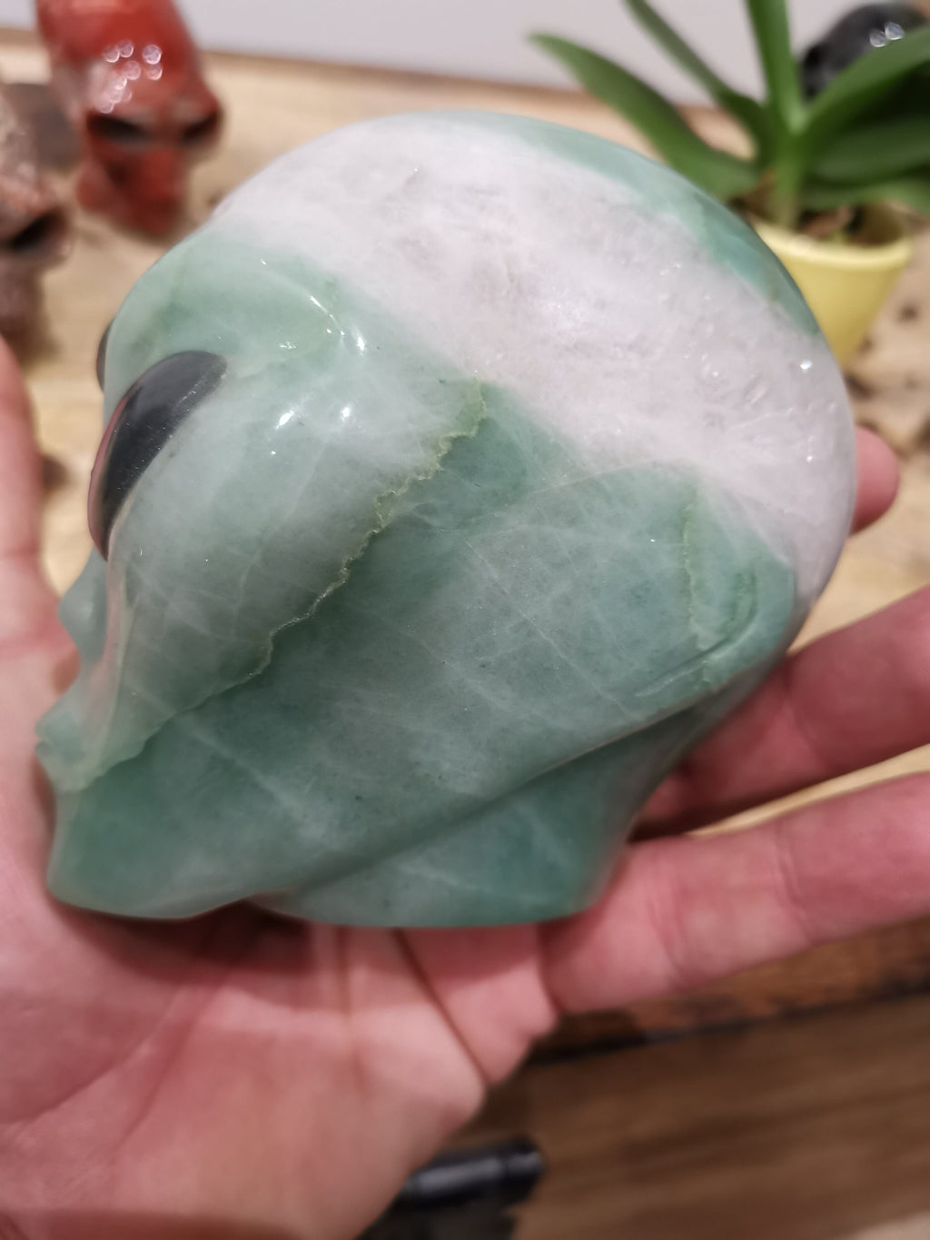 Alien Roswell-schedel van groene aventurijn · XL natuursteen
