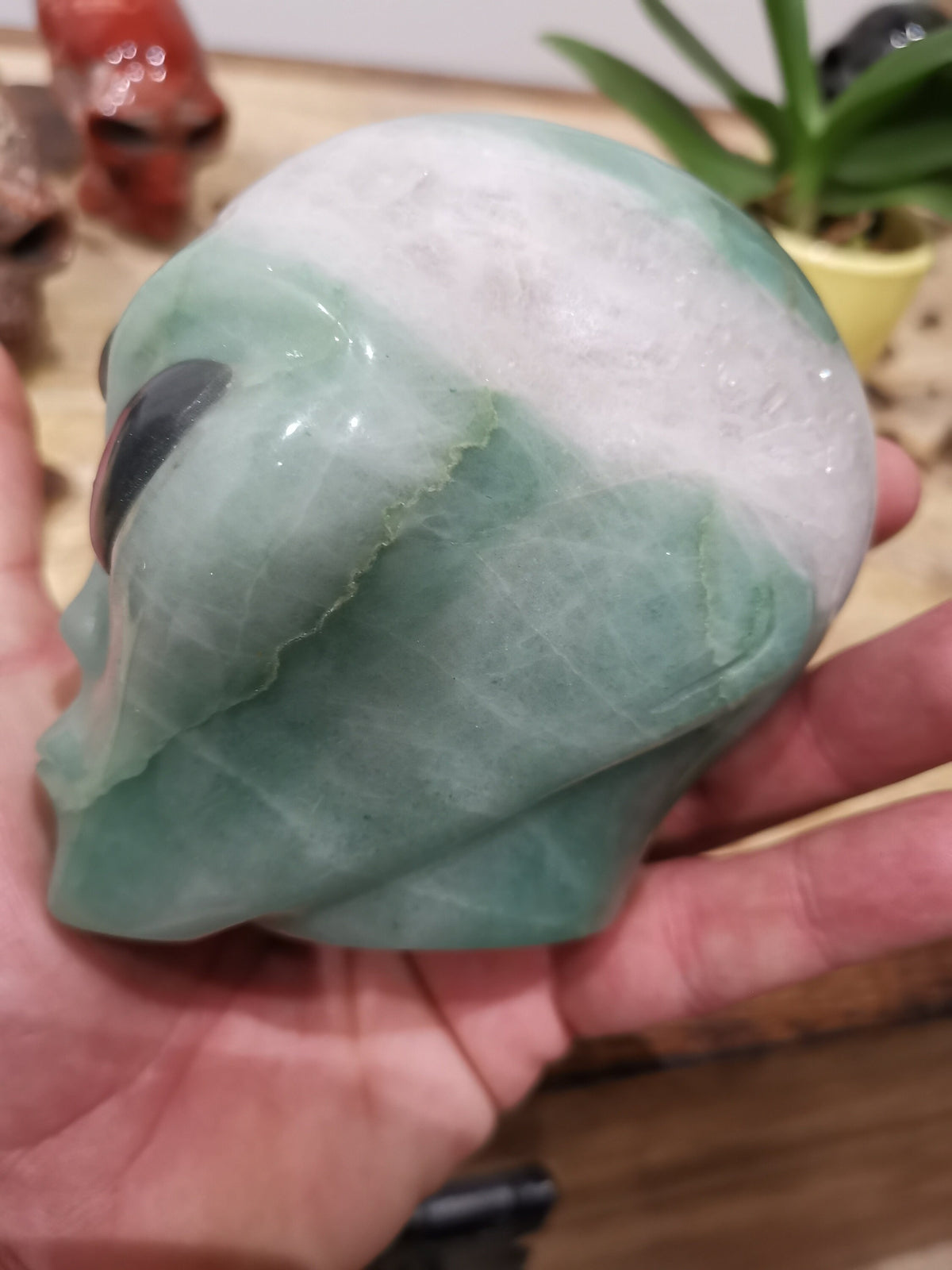 Alien Roswell-schedel van groene aventurijn · XL natuursteen