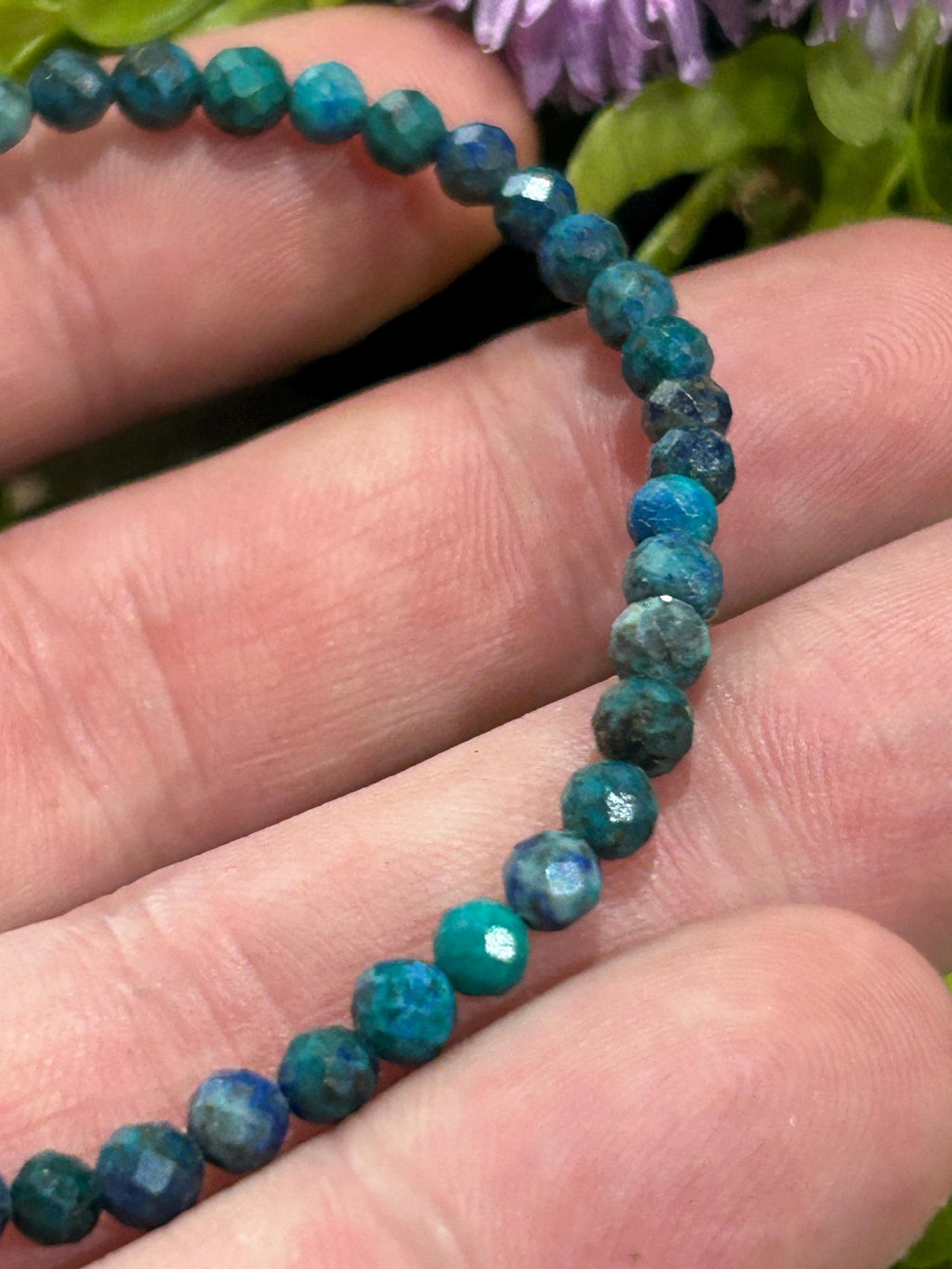 Crisocola Americana AA , Pulsera a medida a elegir , Perla redonda facetada de 4 mm / Piedra natural