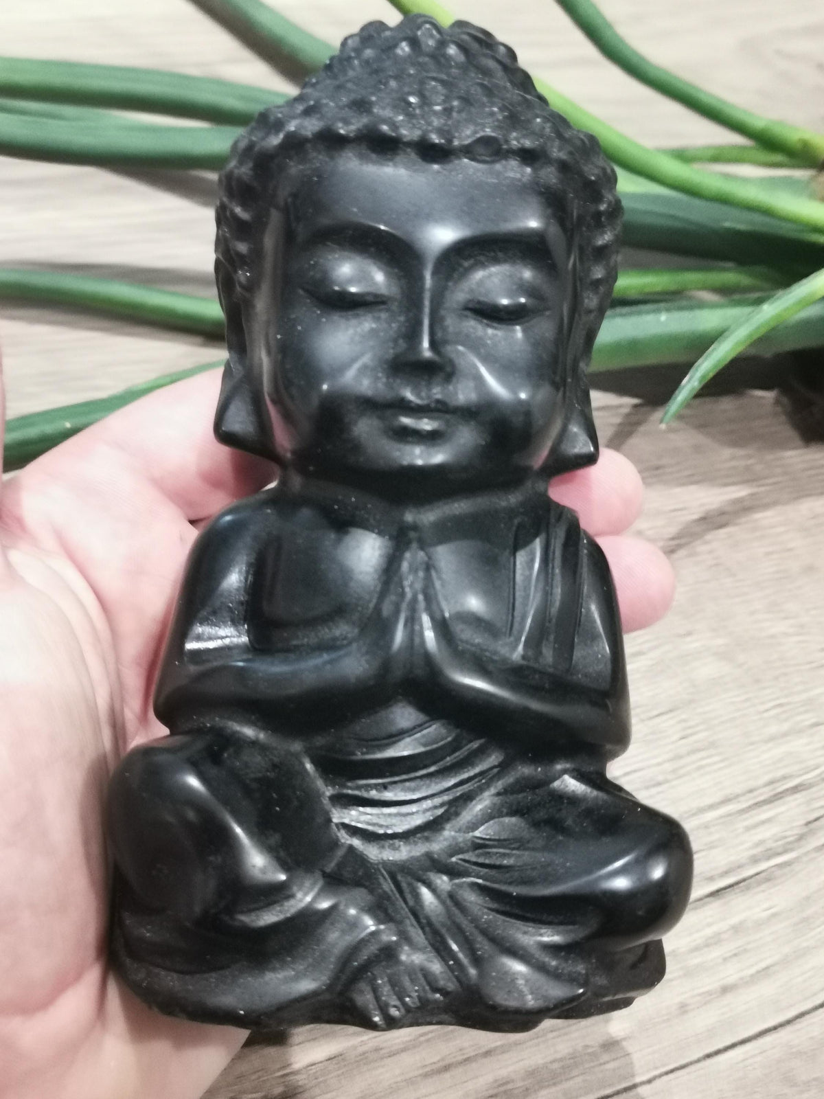 Buddha Göttin Indiens aus schwarzem Obsidian (0,925 kg), Feng-Shui-Skulptur, Zen-Dekoration, Meditation