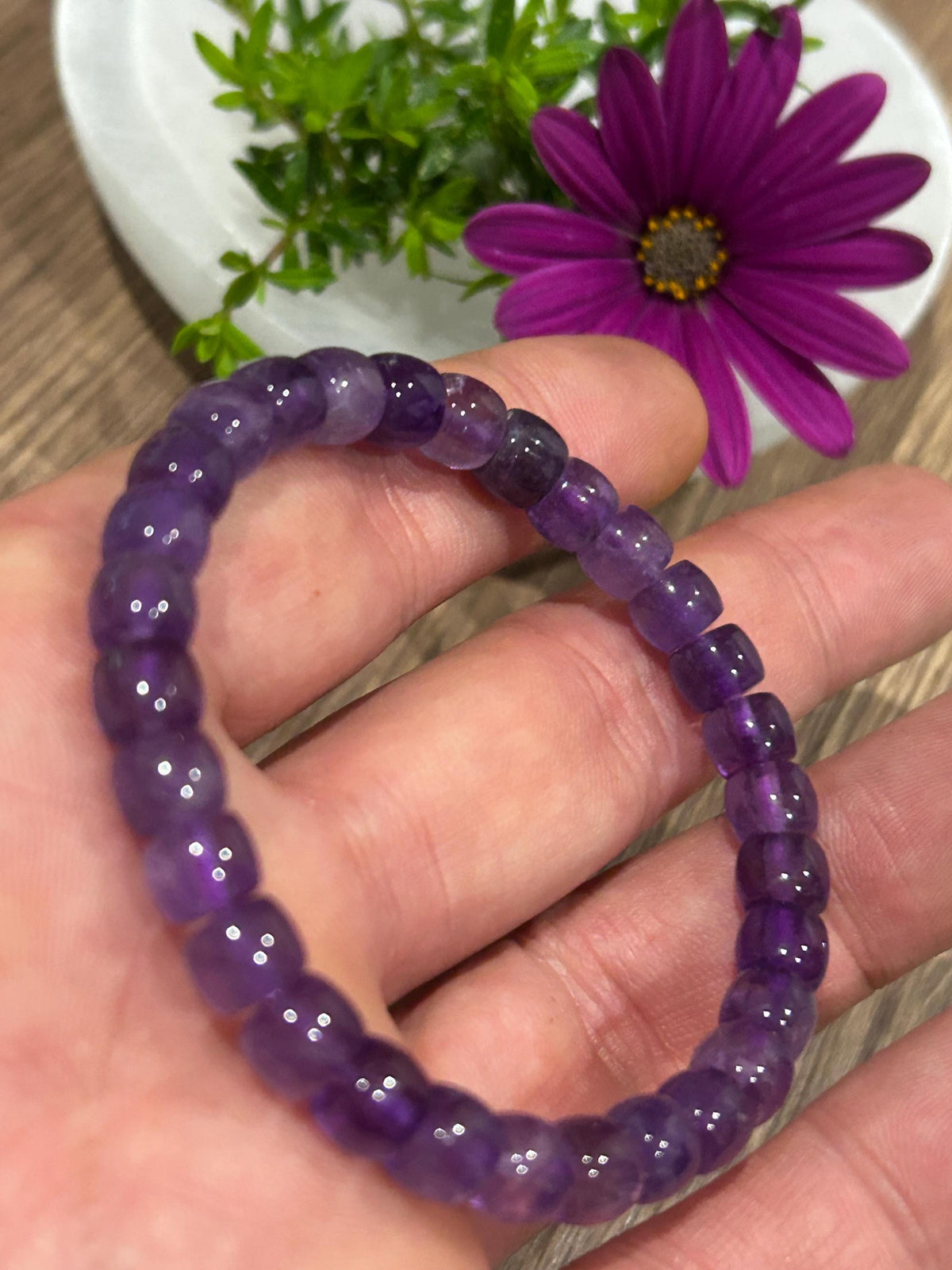 Ametista da Bolívia AAA , Pulseira Comprimento à medida em conta de Forma Tubo 7 / 6 Mm / - Espiritualidade – Antidepressão – Cura
