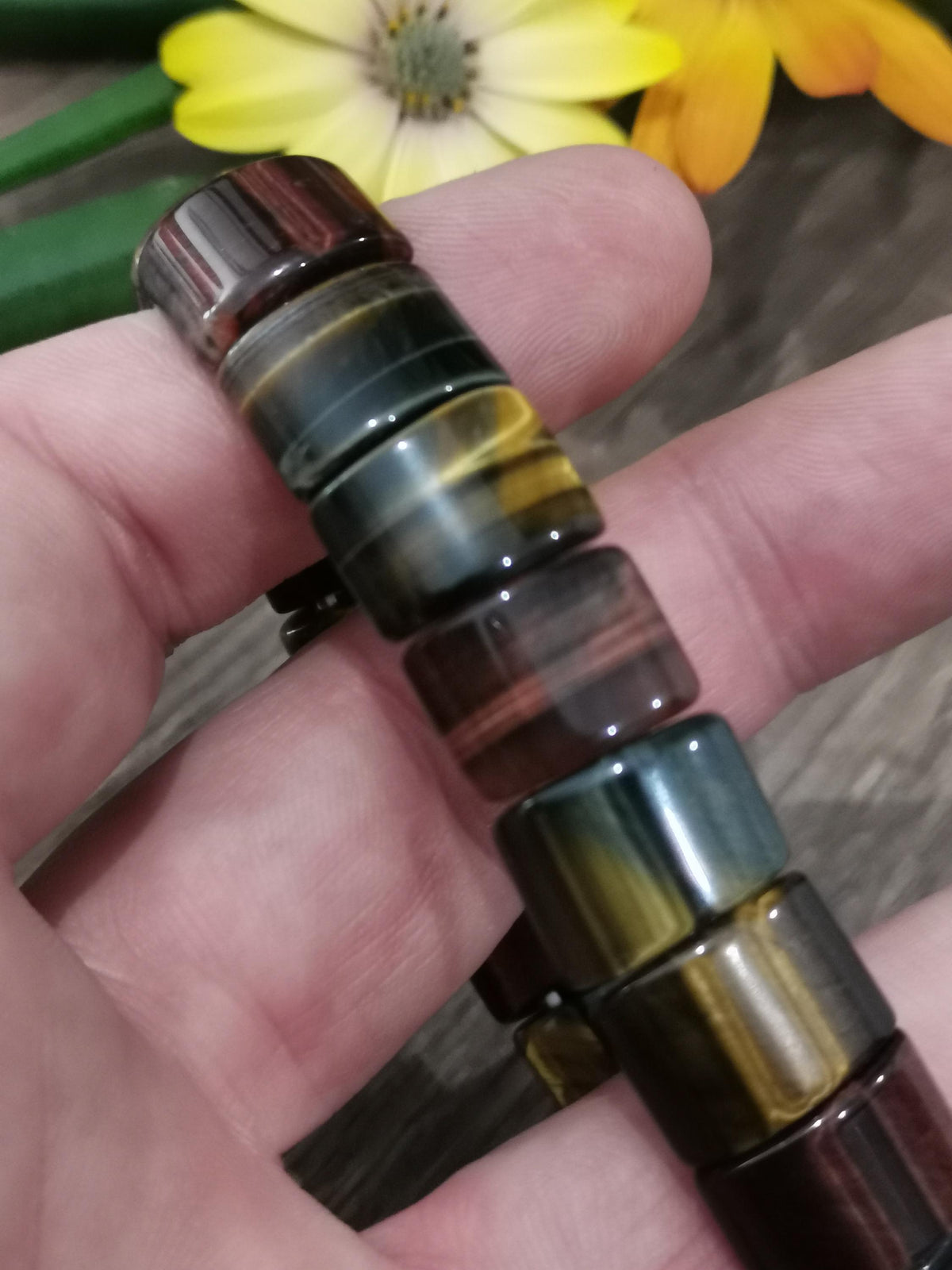 Tigeroog / Falkoog / Stierenoog , armband met kralen Originele vorm Halfmaan Pavé
