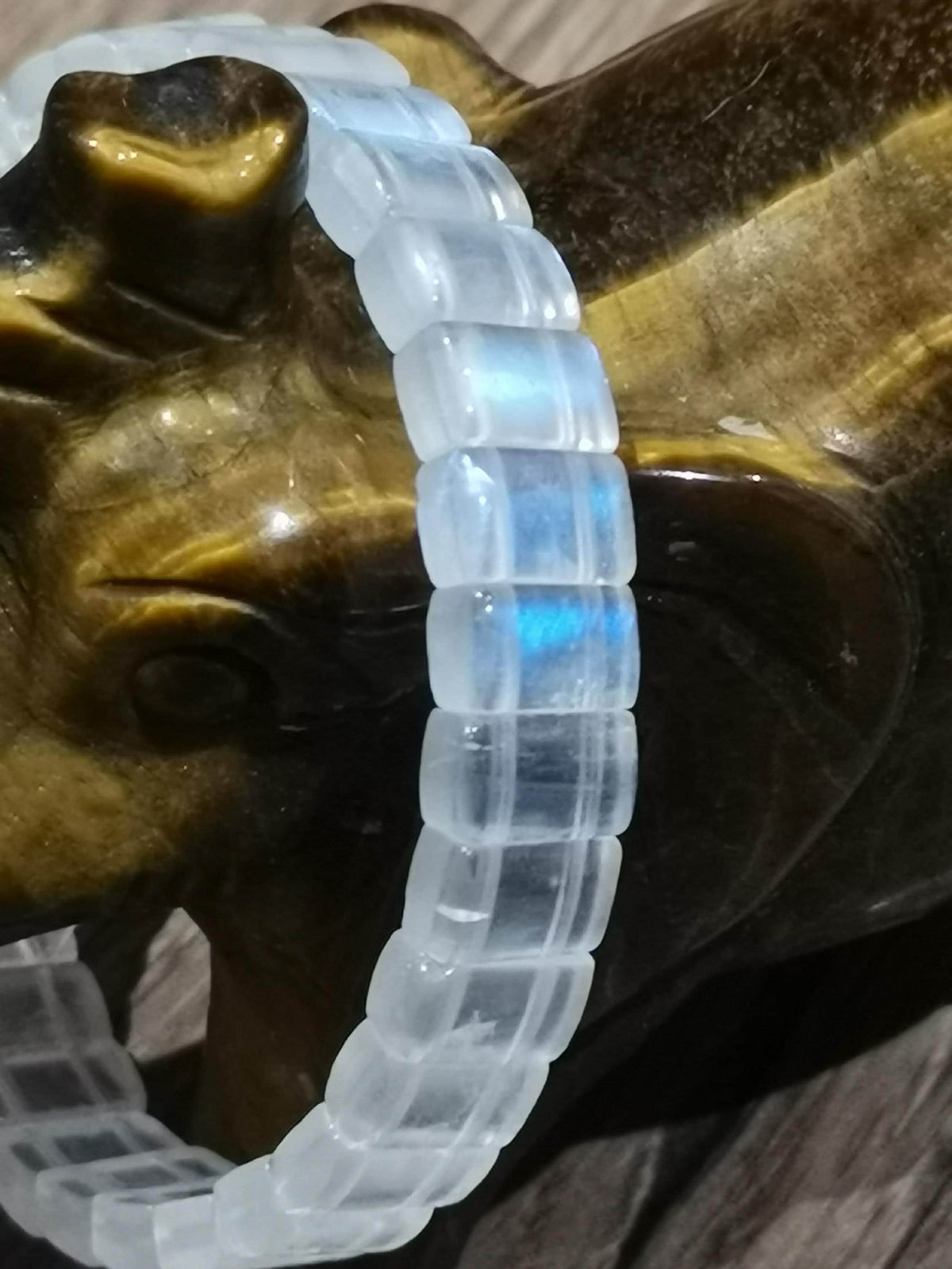 Blauwe maansteen, armband met rechthoekige parel van 10 / 6 mm, lengte 17 cm