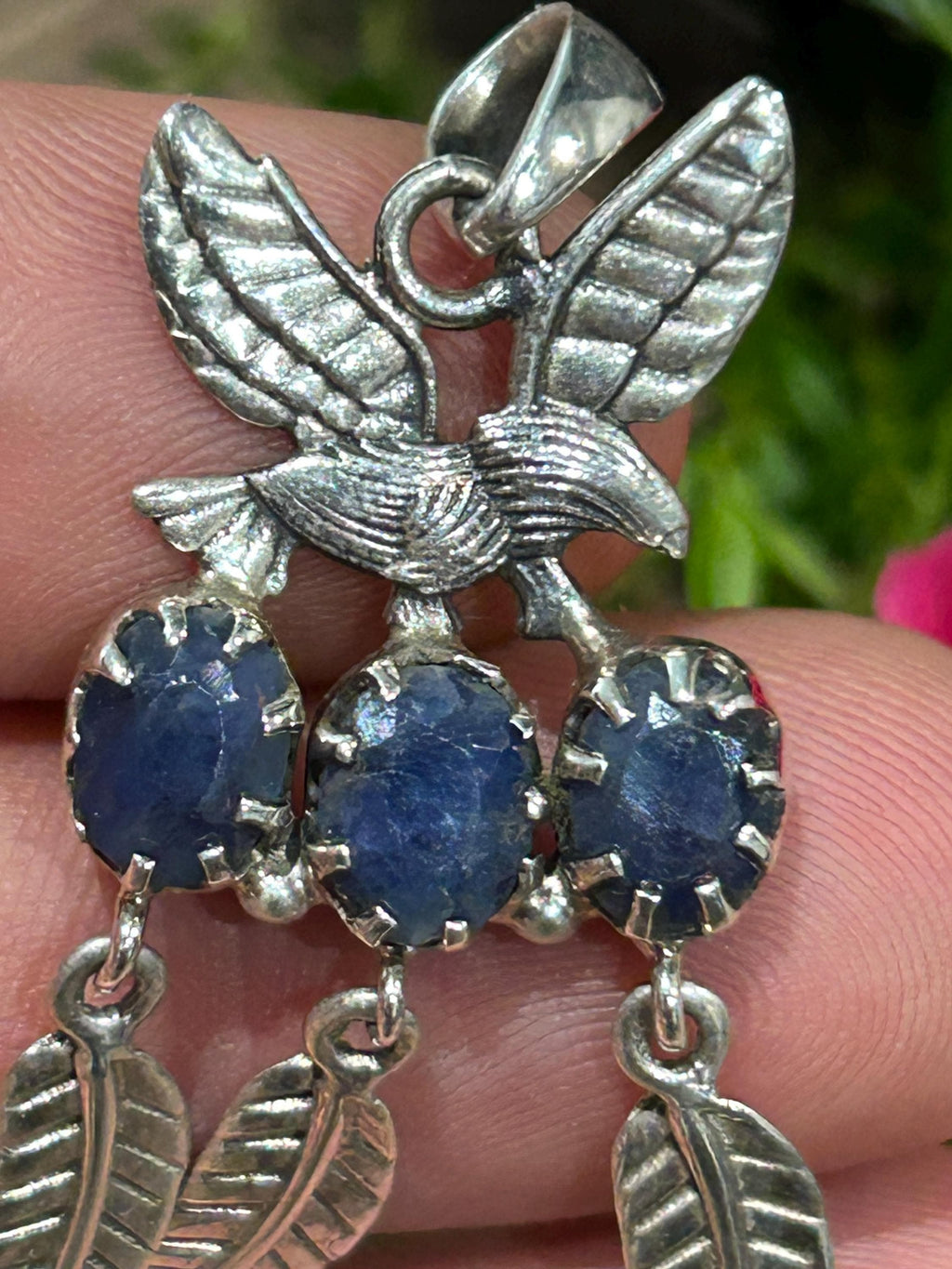 Ciondolo a forma di cattura-sogni in argento 925 · Zaffiro del Pakistan